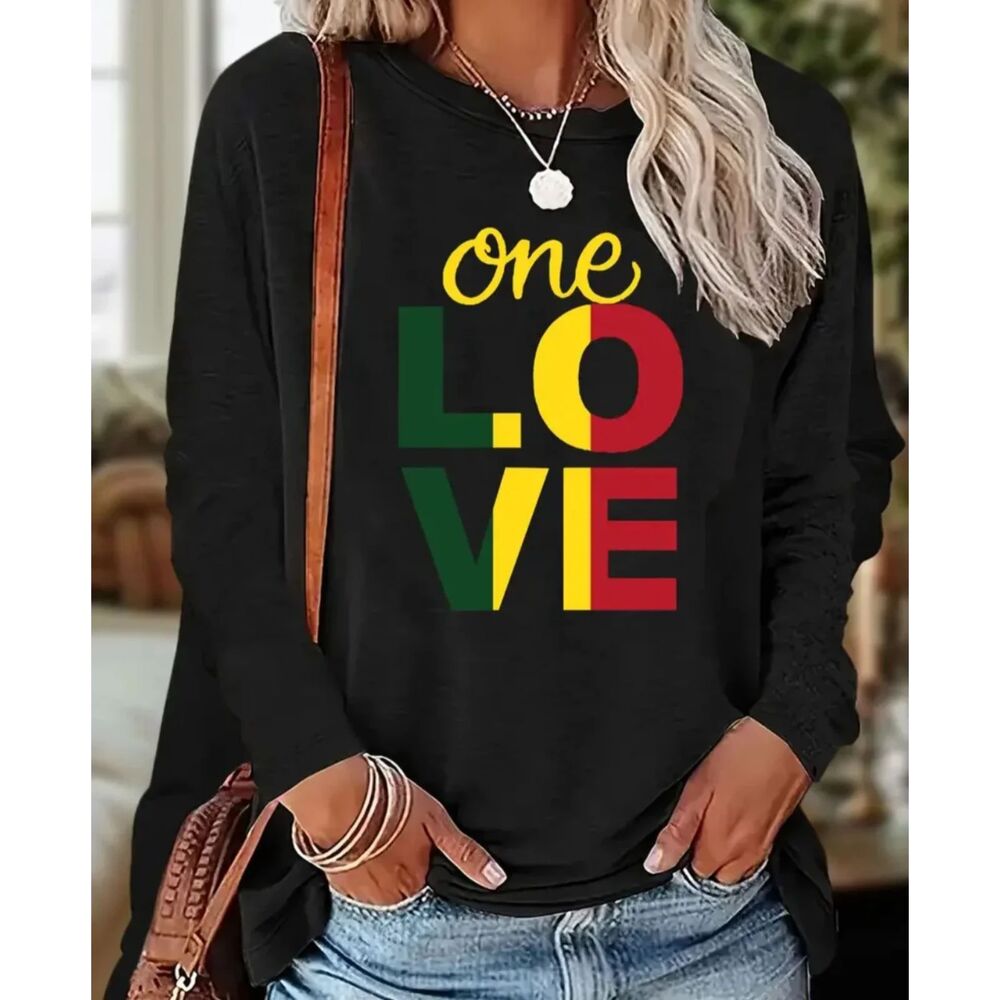 Women's Long Sleeve "One Love" Sweatshirt Round Neck Blouse XL